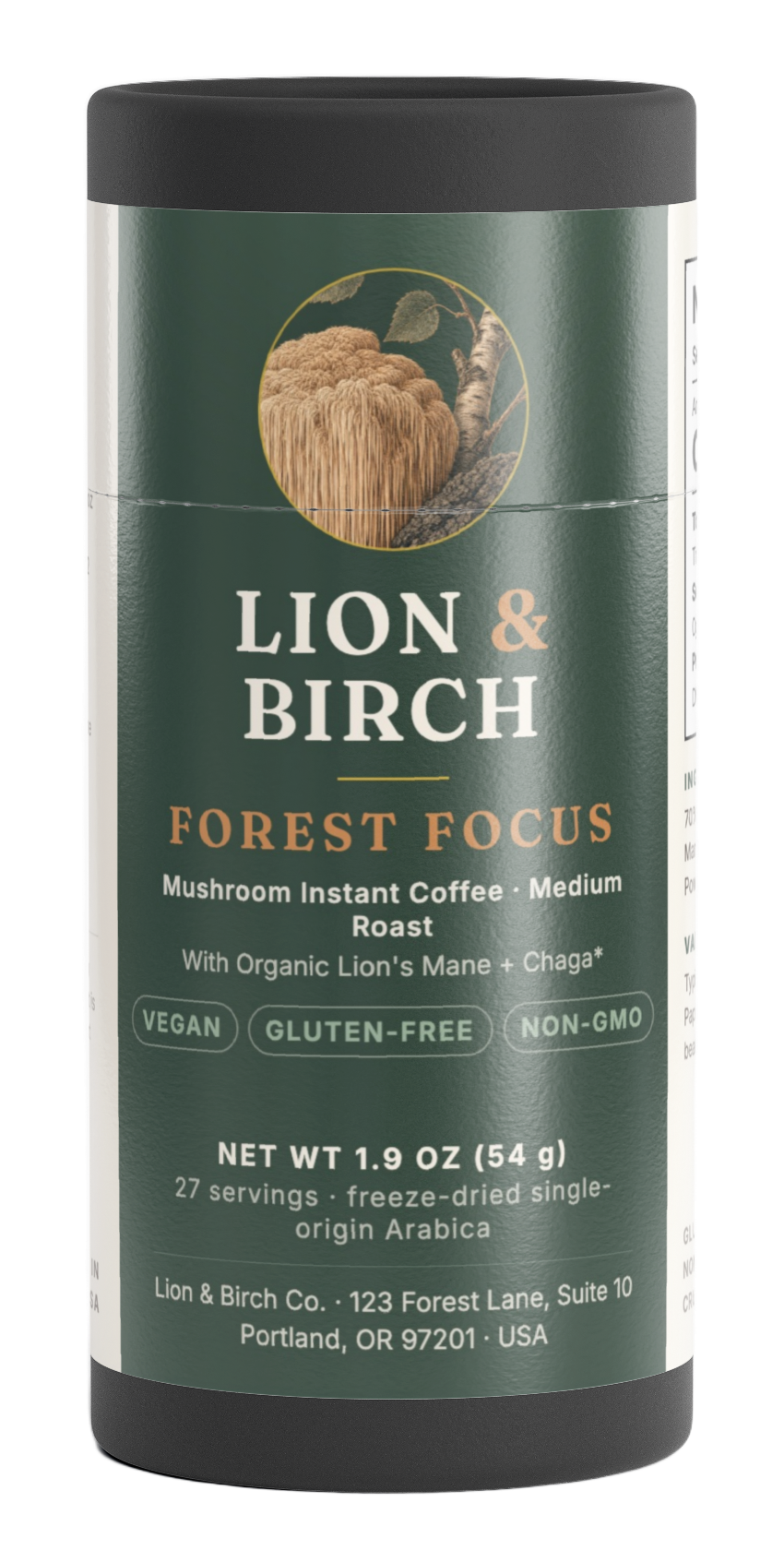 Lion & Birch Forest Focus mushroom coffee tube